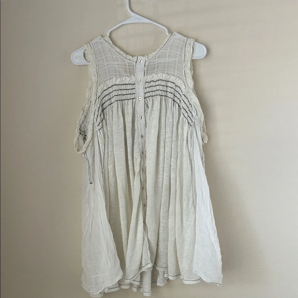 Free People Cream Sleeveless Tunic with Embroidery